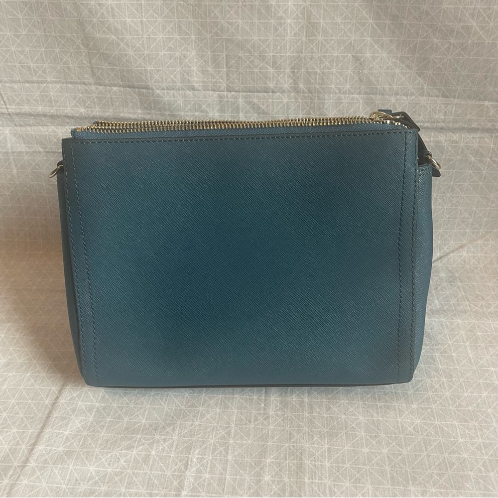 Lo & Sons The Pearl Crossbody Bag in HTF Pacific Blue Saffiano/Gold/Gray - Picture 4 of 6
